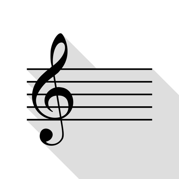 Hudba houslí clef znamení. G-clef. Černá ikona s ploché styl stínu cestou. - Vektor, obrázek