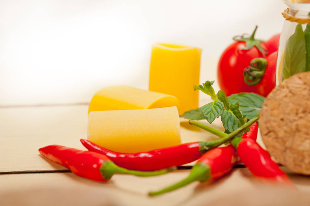 Italian pasta paccheri with tomato mint and chili pepper - Photo, image