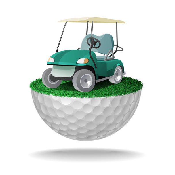 Golf cart on half golf ball with grass - Vector, Image