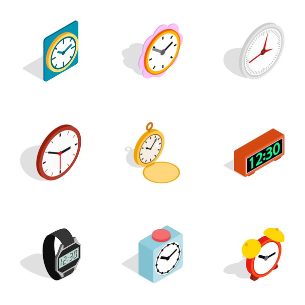 Time equipment icons, isometric 3d style - Vector, Imagen