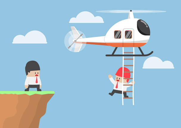 Üzletember-szerte a szikla helikopterrel - Vektor, kép