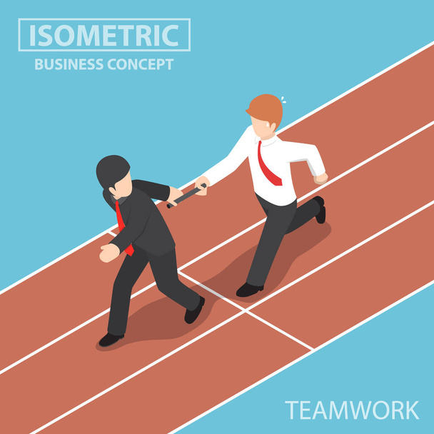 Isometric Businessman Passing Baton to His Colleague in Relay Ra - Vector, Image