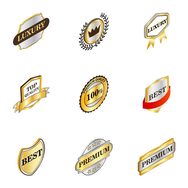 Emblemas e etiquetas de venda dourada conjunto de ícones
 - Vetor, Imagem