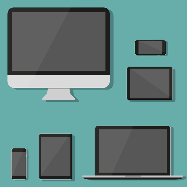 Dispositivo di tecnologia moderna in un design piatto. Monitor, laptop, tablet, smartphone
 - Vettoriali, immagini