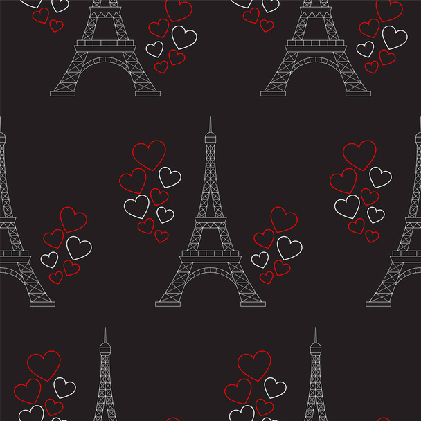 Eiffeltoren en harten, vector naadloze patroon. Parijs romantisch Valentijn achtergrond. - Vector, afbeelding