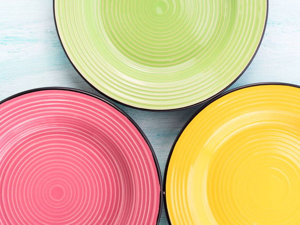 Pastel Color ceramic food plates top view background - Photo, Image
