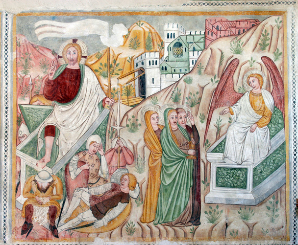 Pinturas al fresco en la antigua iglesia
 - Foto, Imagen
