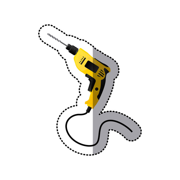 sticker gele boor pictogram tool met wired - Vector, afbeelding