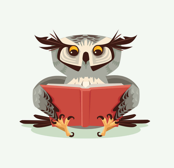 Professor wise owl character reading book. Vector flat cartoon illustration - Vector, imagen