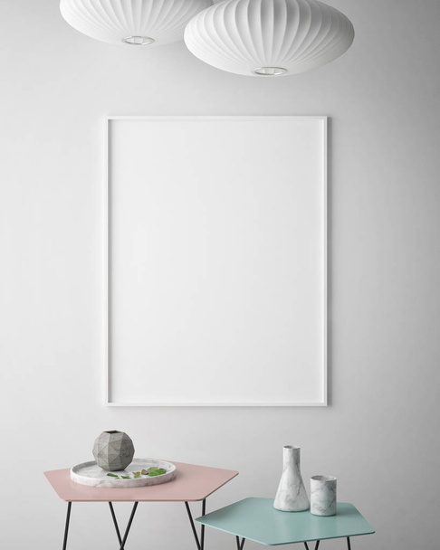 mock up poster frame in hipster interior background, scandinavian style, 3D render - Photo, Image