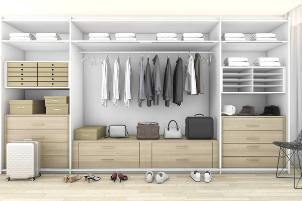 3d rendering minimal wood walk in closet with wardrobe - Photo, Image