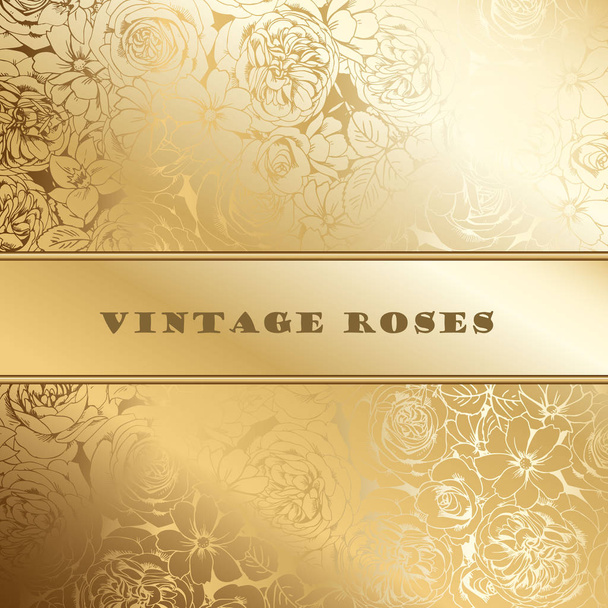Greeting card with vintage openwork golden roses 1 - Vector, Image