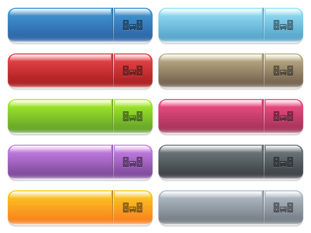 Stereosystem-Symbole auf farbig glänzendem, rechteckigem Menüknopf - Vektor, Bild