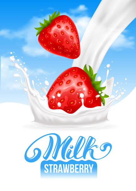 Milk splash with strawberry - Vector, Image