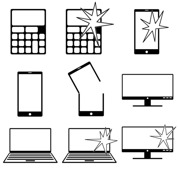 vários ícones relacionados com o computador com estado normal e quebrado
 - Foto, Imagem