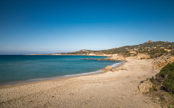 Deserted Arinella beach in Balagne region of Corsica - Fotoğraf, Görsel
