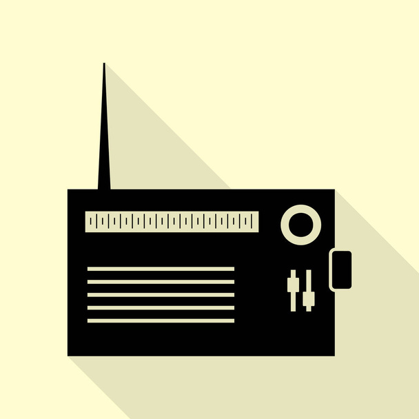 ラジオ記号図。クリーム色の背景上のフラット スタイル影パスと黒のアイコン. - ベクター画像