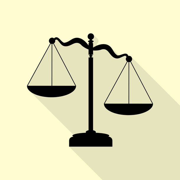Scales of Justice sign. Black icon with flat style shadow path on cream background. - Vector, Image