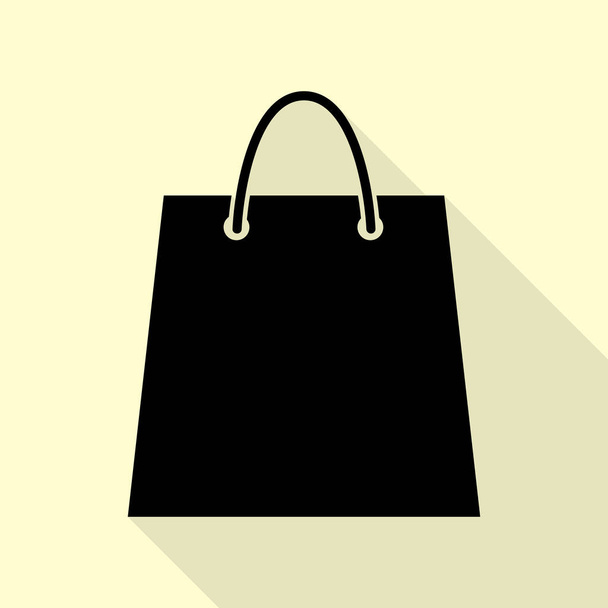 Illustrazione borsa della spesa. Icona nera con percorso ombra in stile piatto su sfondo crema
. - Vettoriali, immagini