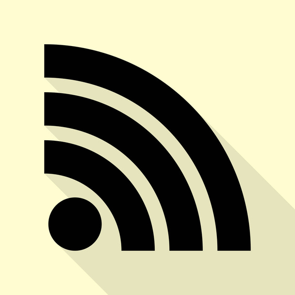 Иллюстрация RSS знака. Черная иконка с плоской тенью пути на кремовом фоне
. - Вектор,изображение