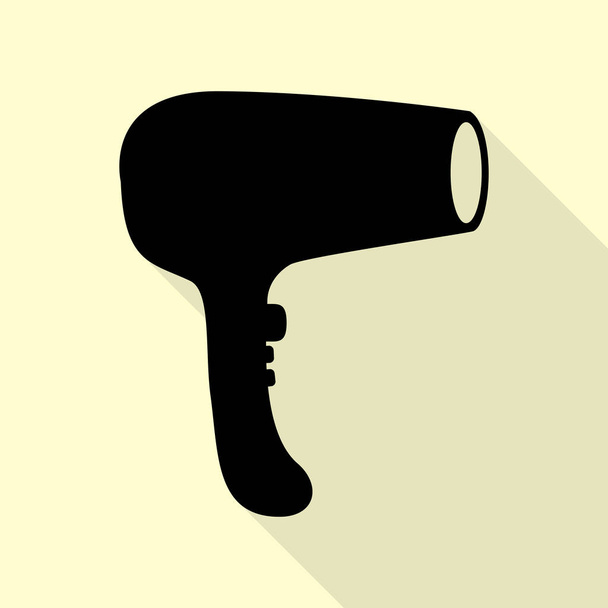 Hair Dryer sign. Black icon with flat style shadow path on cream background. - Vector, Image