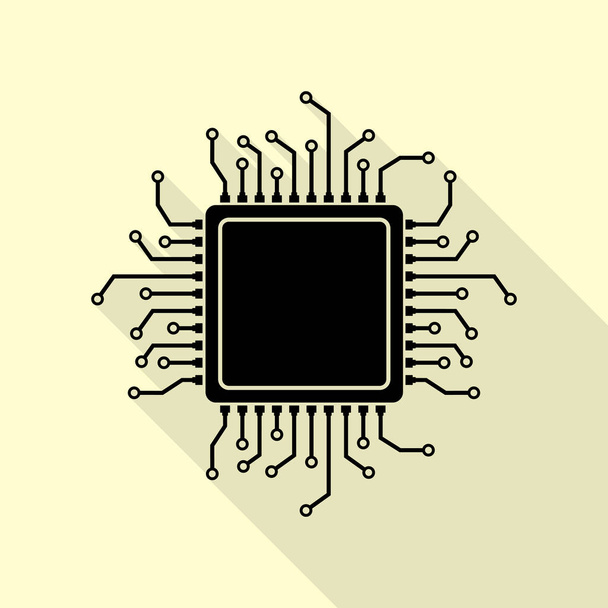 Mikroprocesor CPU ilustrace. Černá ikona s ploché styl stínu cestou na krém pozadí. - Vektor, obrázek