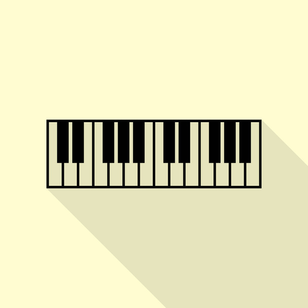 Klaviertastatur. schwarzes Symbol mit flachem Schattenpfad auf cremefarbenem Hintergrund. - Vektor, Bild