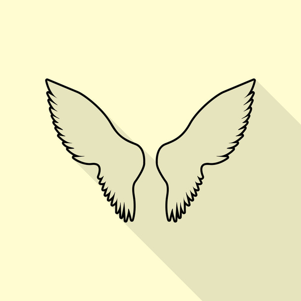 翼は署名の図です。クリーム色の背景上のフラット スタイル影パスと黒のアイコン. - ベクター画像