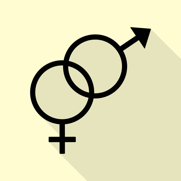 Seks-symbool-teken. Zwarte pictogram met vlakke stijl schaduw pad op crème achtergrond. - Vector, afbeelding