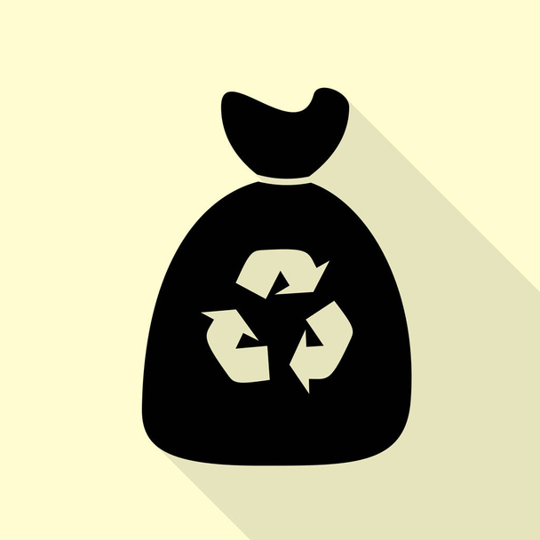 Müllsack-Ikone. schwarzes Symbol mit flachem Schattenpfad auf cremefarbenem Hintergrund. - Vektor, Bild