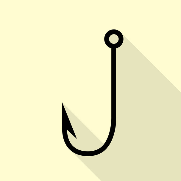 Ilustração do sinal do gancho de pesca. Ícone preto com estilo plano sombra caminho no fundo creme
. - Vetor, Imagem