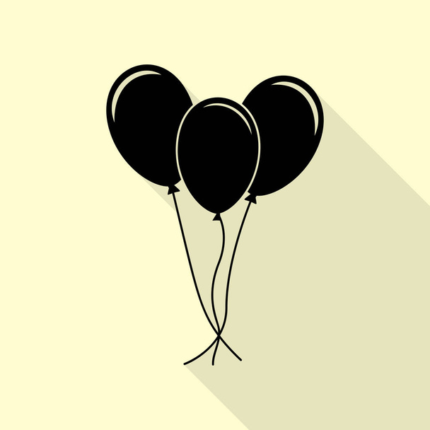 Luftballons setzen Zeichen. schwarzes Symbol mit flachem Schattenpfad auf cremefarbenem Hintergrund. - Vektor, Bild