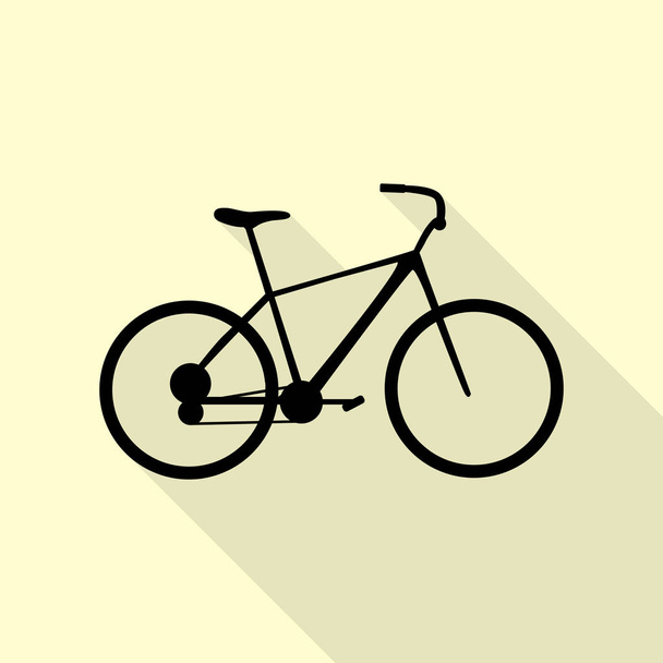 Bicicleta, señal de bicicleta. Icono negro con camino de sombra de estilo plano sobre fondo crema
. - Vector, Imagen