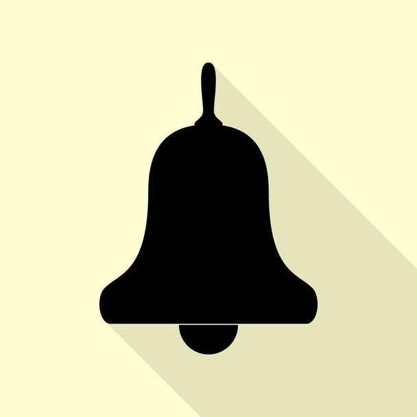 Bell Alarm, handbell teken. Zwarte pictogram met vlakke stijl schaduw pad op crème achtergrond. - Vector, afbeelding