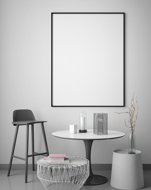 maqueta de marco de póster en fondo interior hipster, estilo escandinavo, 3D render
 - Foto, Imagen