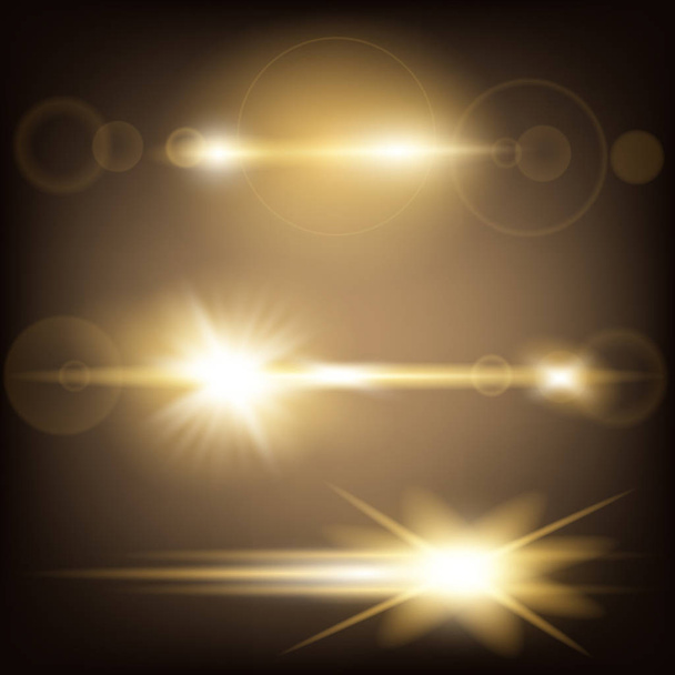 Creatief concept Vectorset van glow light-effectsterren barst los met glitters geïsoleerd op zwarte achtergrond. Voor illustratie sjabloon art design, banner voor kerst te vieren, magische flash energie straal. - Vector, afbeelding