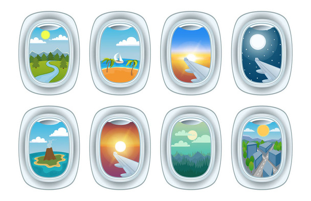 Airplane window view vector illustration. - Вектор,изображение