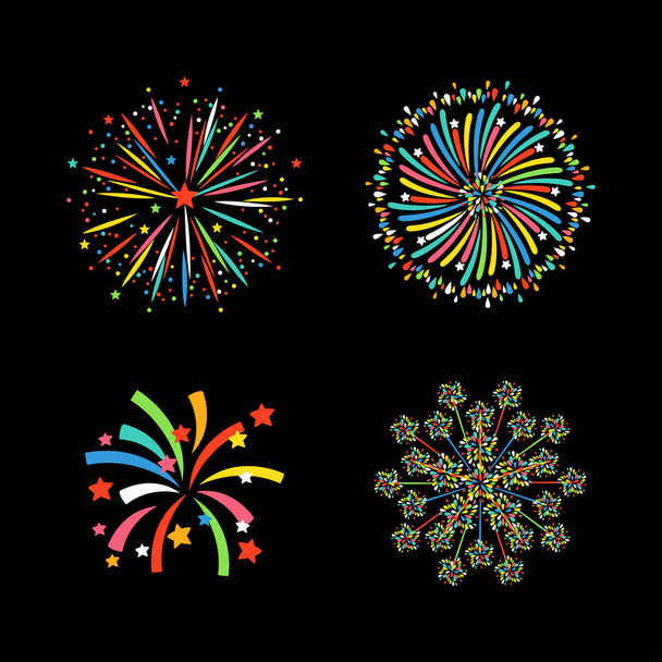 Tűzijáték különböző formájú színes ünnepi vektor. - Vektor, kép