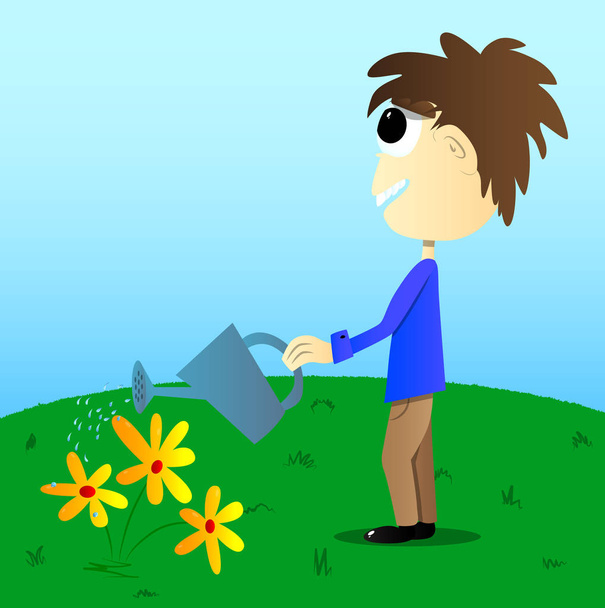 Boy watering flower. - Vector, Image