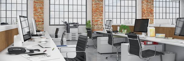 3d render - oficina de planta abierta - edificio de oficinas - panorama
 - Foto, imagen