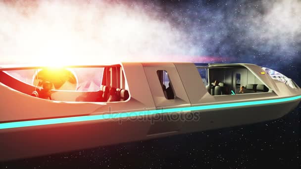 未来的な旅客バス空間を飛んでいます。将来の輸送。リアル 4 k アニメーション. - 映像、動画