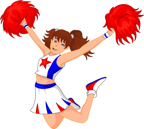 Clipart Blond Cheerleader Girl With Red Pom Poms - Royalty Free Vector  Illustration by Chromaco #1090274