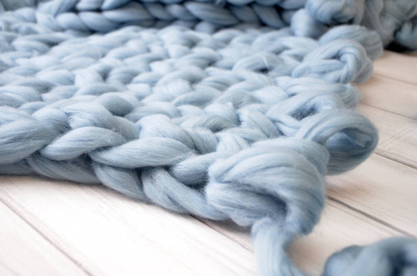 Close-up of knitted blanket, merino wool background - Photo, Image