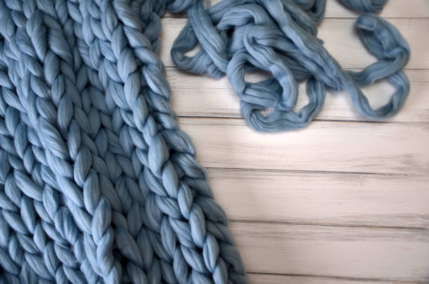 Gros plan de couverture tricotée, fond en laine mérinos
 - Photo, image
