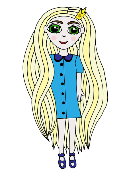 Πολύχρωμο πορτρέτο του μια όμορφη κοπέλα με μακριά μαλλιά με κορώνα  - Διάνυσμα, εικόνα
