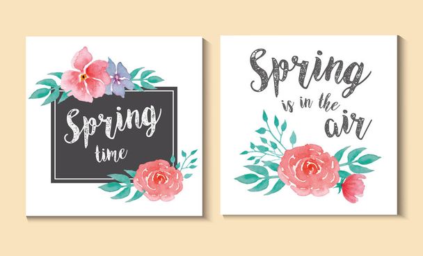 Spring cards set, watercolor - Wektor, obraz