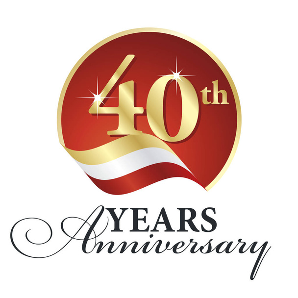 40. évforduló th évben ünnepli a logó arany fehér piros szalag háttér - Vektor, kép