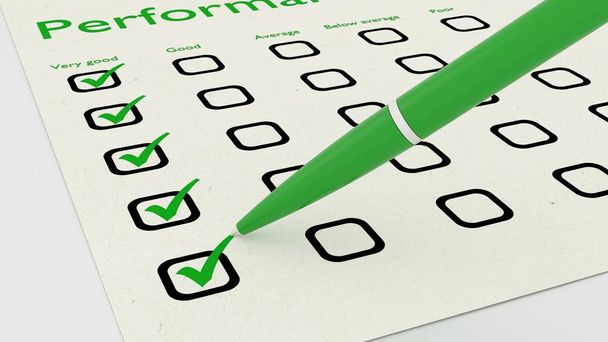 Green ball pen crossing off items on performance checklist - Photo, Image