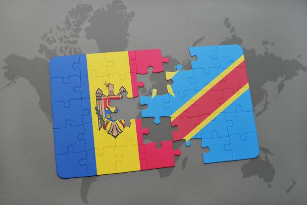 puzzle with the national flag of moldova and democratic republic of the congo on a world map - Photo, Image