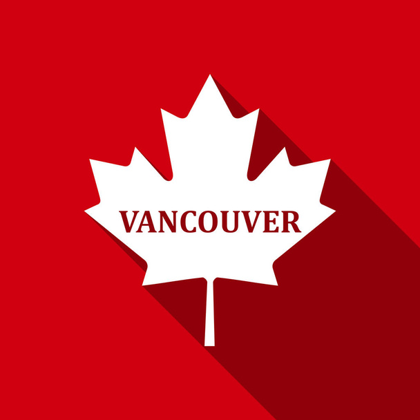 Canadian maple leaf with city name Vancouver flat icon with long shadow. Vector Illustration - Vector, Image